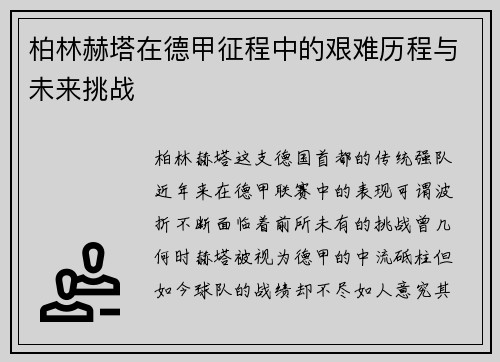 柏林赫塔在德甲征程中的艰难历程与未来挑战